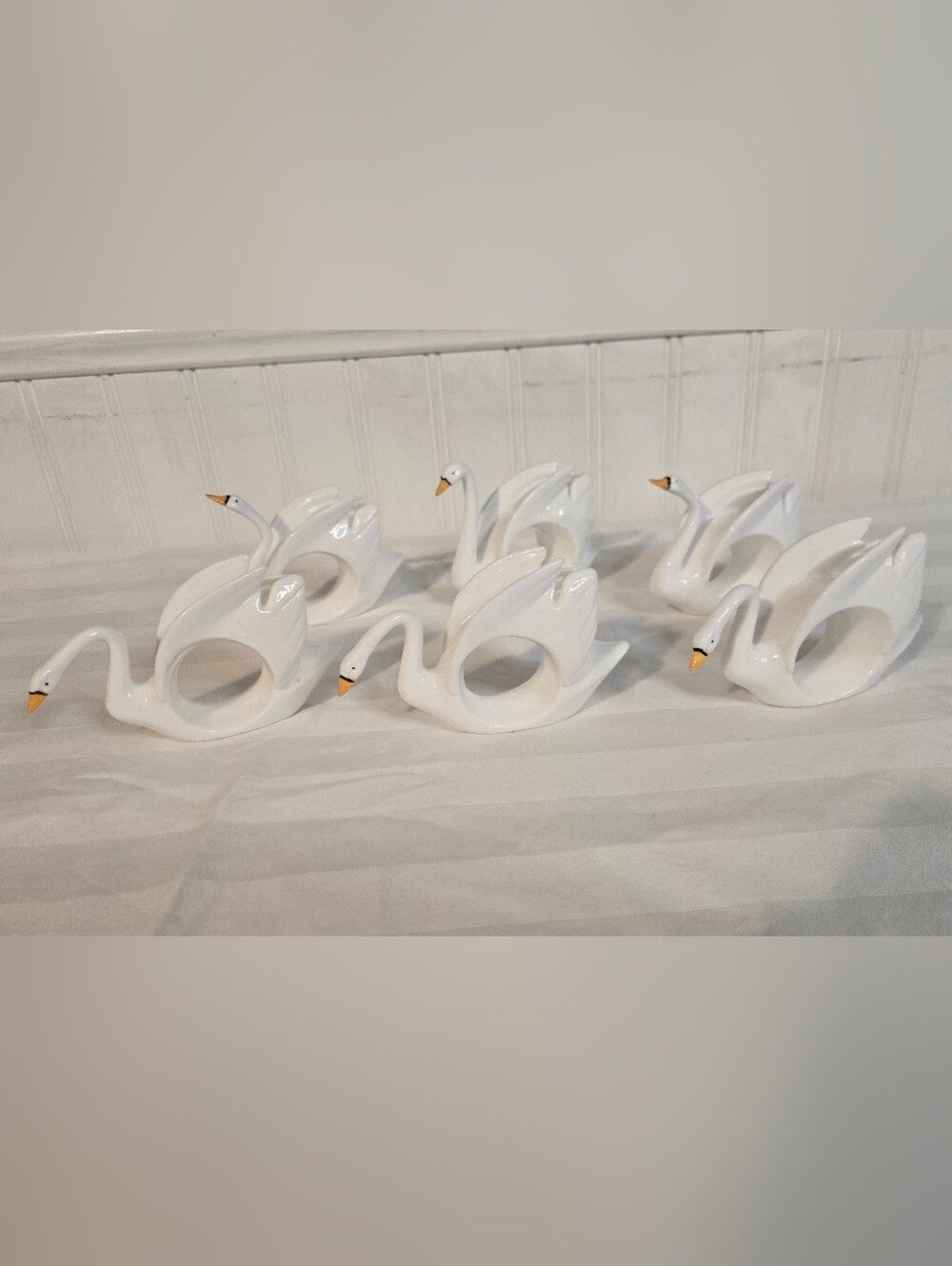 Vintage Porcelain Swan Napkin Rings - Set Of 6